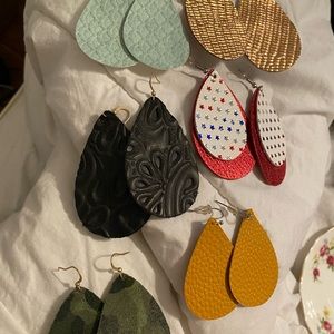 Leather tear drop earring set of 6